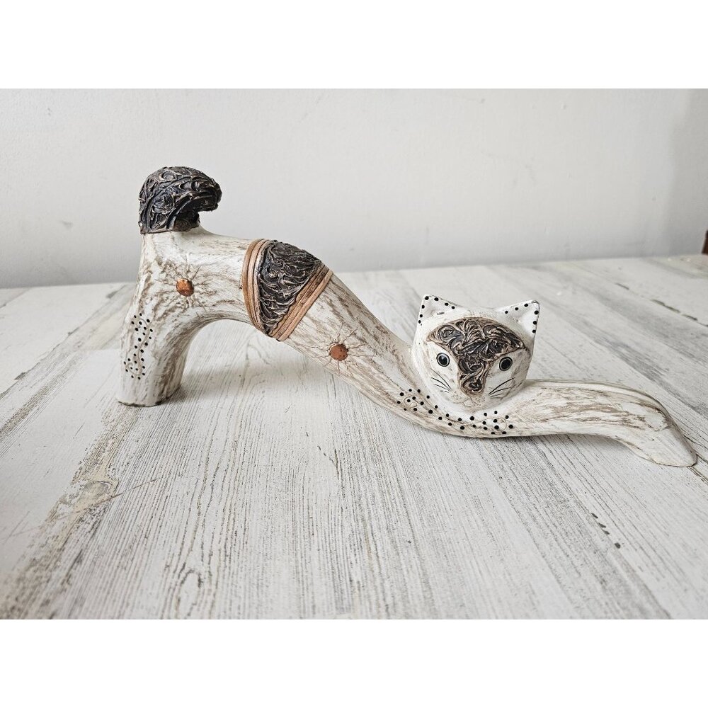 Serrv wooden cat Indonesia statue figurine‎ unique calico decor